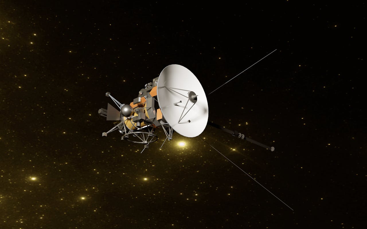 3D rendering of the Cassini space probe in the vast starry universe.